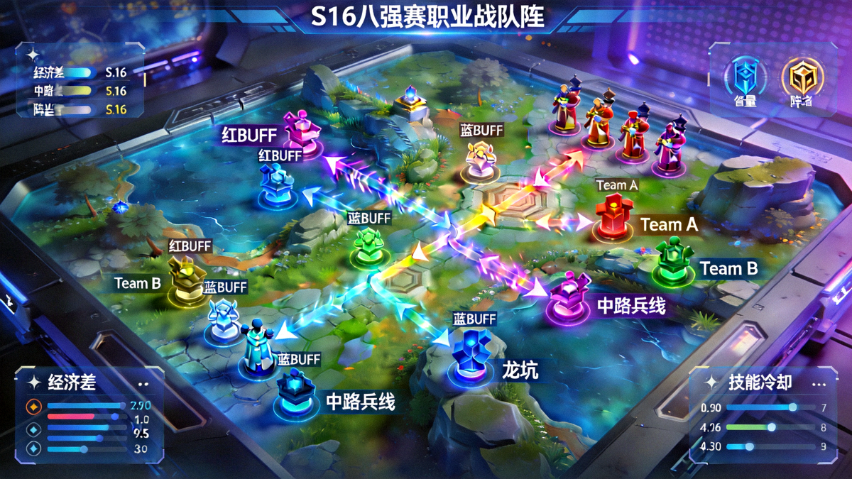 S16八强赛战术动态拆解沙盘实时画面展示职业战队阵型与资源控制路线